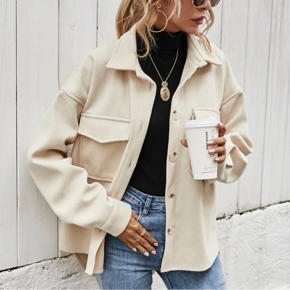 Cozy Cream Boyfriend fit oversized shacket jacket - Picture 11 of 11